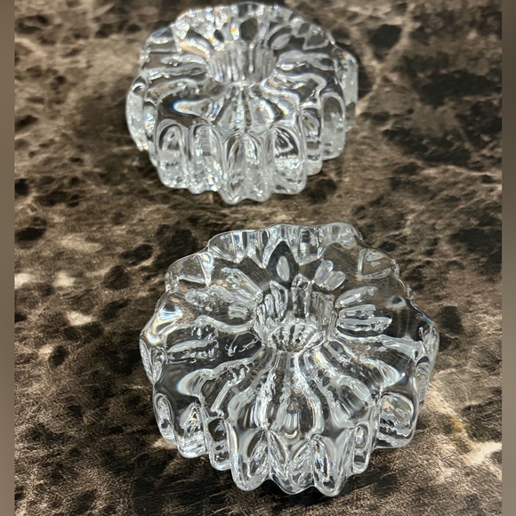 Other - Set 2 Clear Glass Long Taper Candle Holders Floral Starburst Tea Light Decor